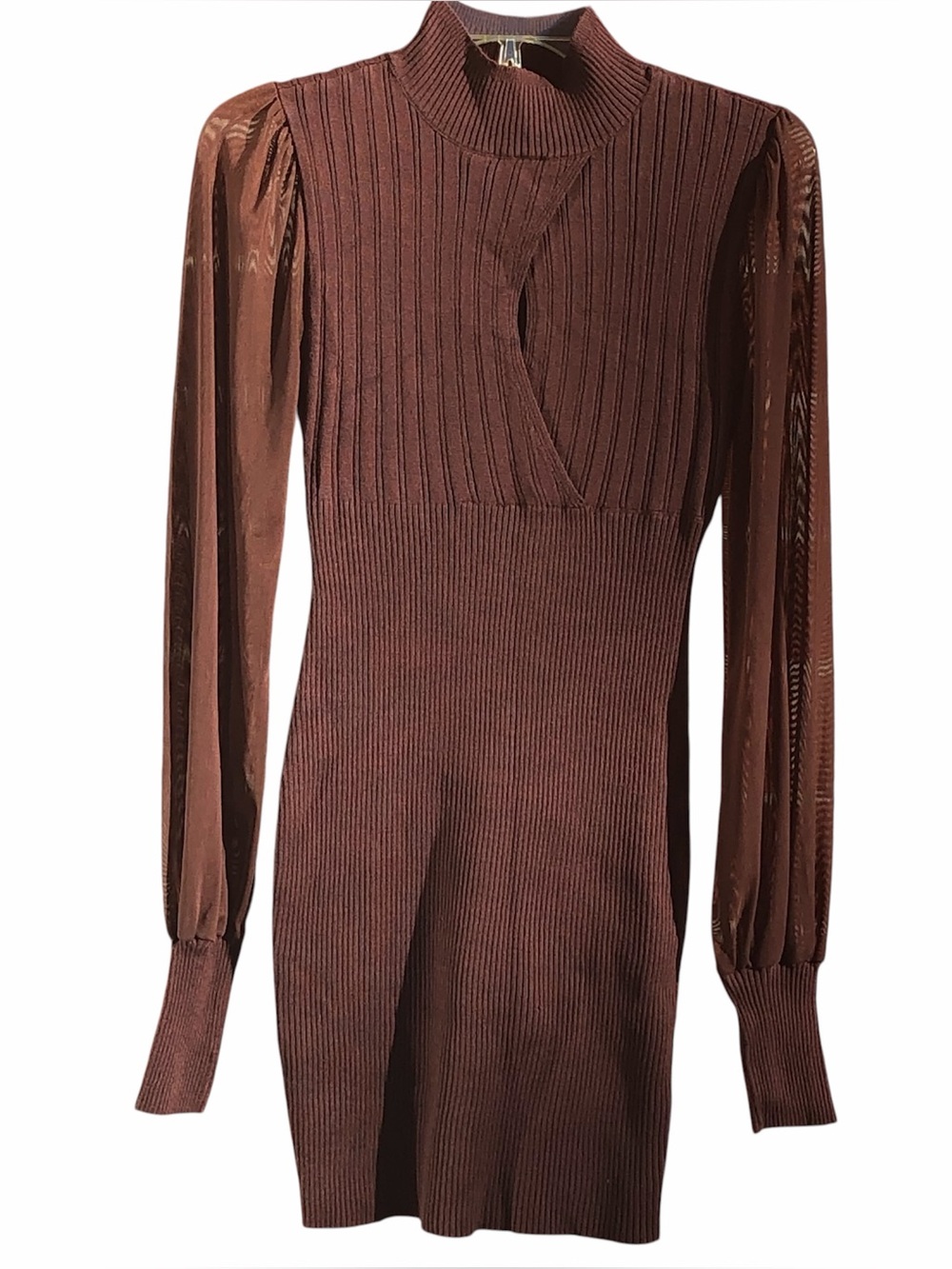 Almost Famous Ribbed Long-Sleeve Dress in Brown Size Medium —#123